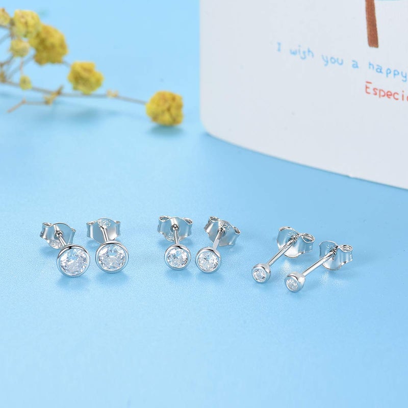EPIRORA Sterling Silver Stud Earrings for Women Men- 3 Pairs of Tiny Round Cubic Zirconia Earrings CZ Small Cartilage Tragus Earrings(2mm/3mm/4mm) - Image 5
